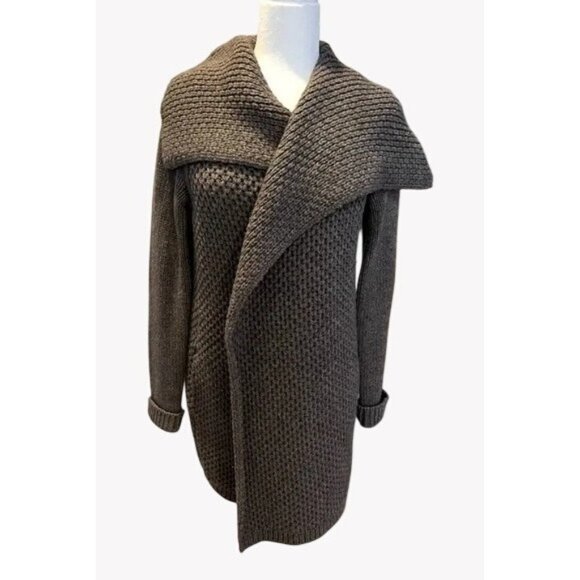 Vince Sweaters - Chunky Knit Open Front Shawl Collar Cardigan Sweater Coat In Taupe Petite S